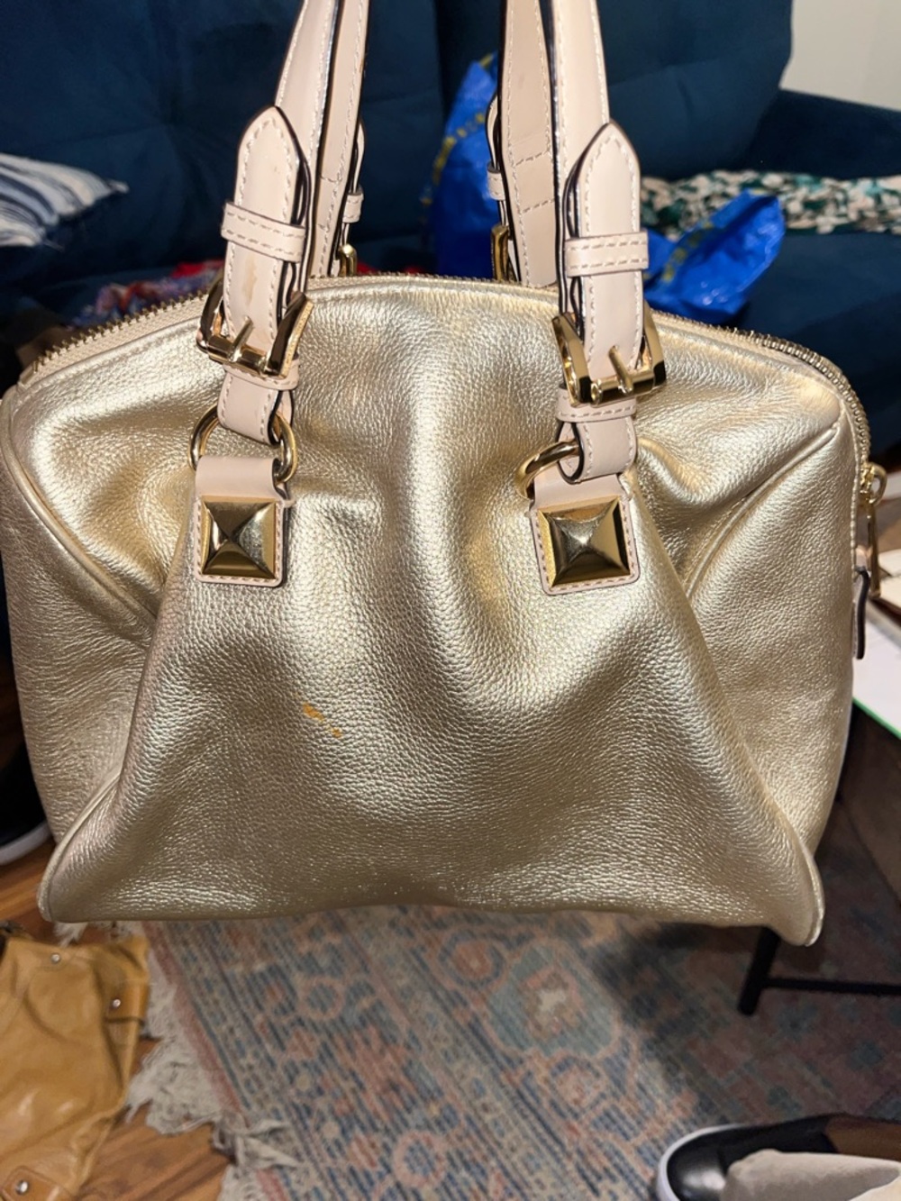 Michael Kors Metallic Gold Satchel with cream Handles